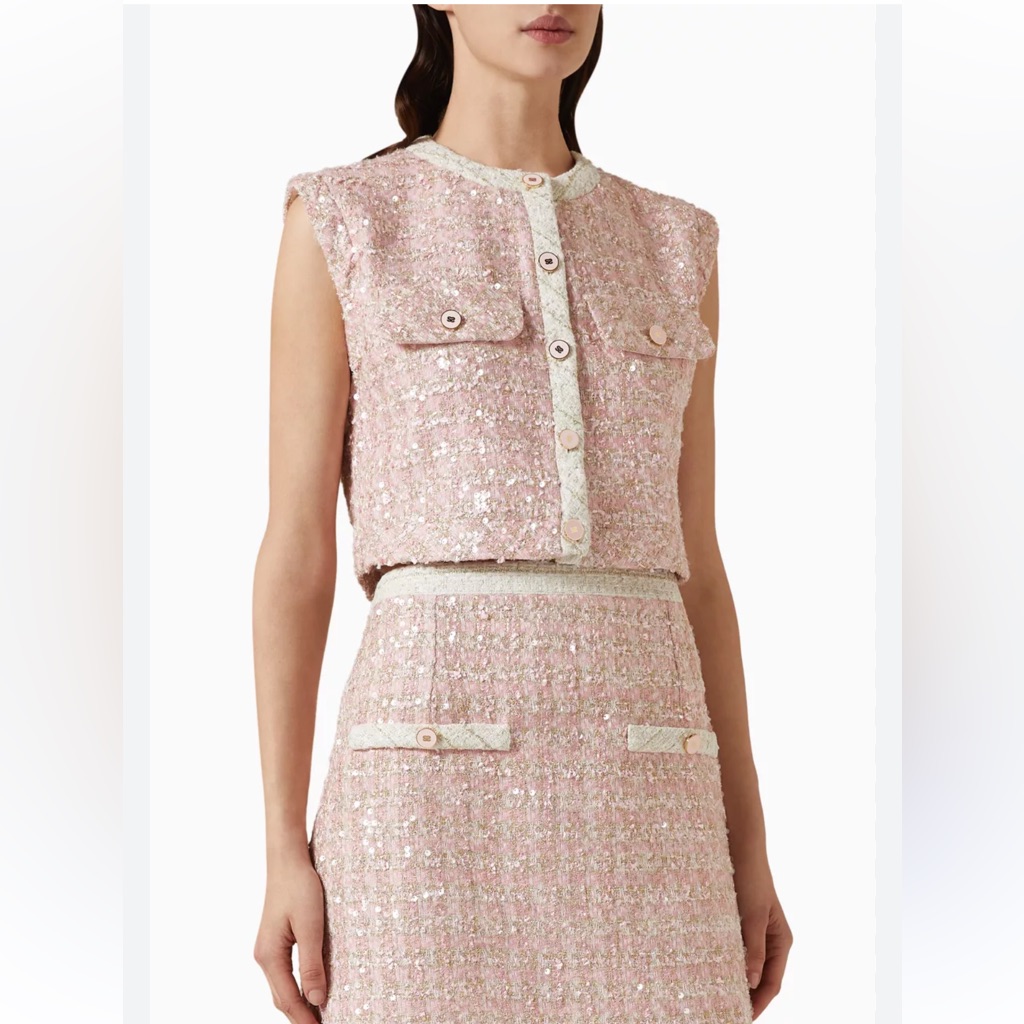 Sandro Set Sequin Sleeveless Tweed Jacket And Skirt Xs